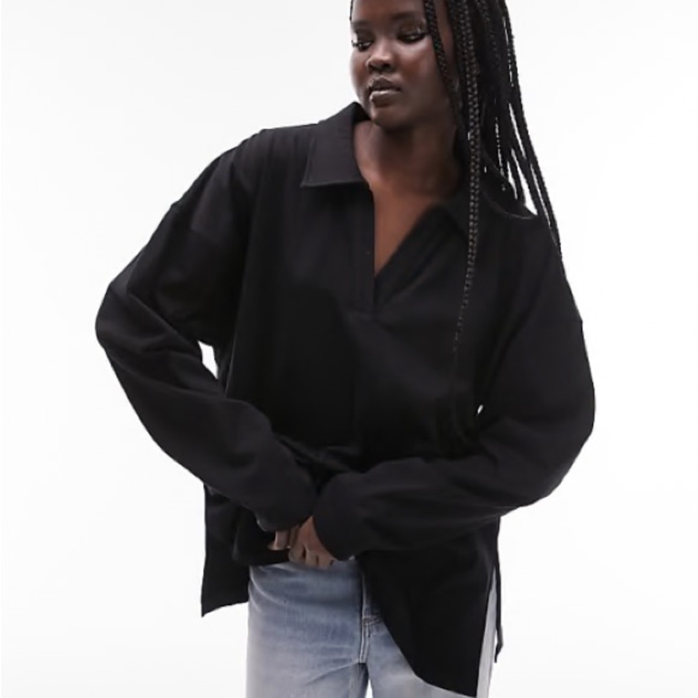 Topshop premium basic oversized long Sleeve polo top in slate sz Large